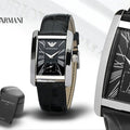 Emporio Armani Classic Black Dial Black Leather Strap Watch For Men - AR0143