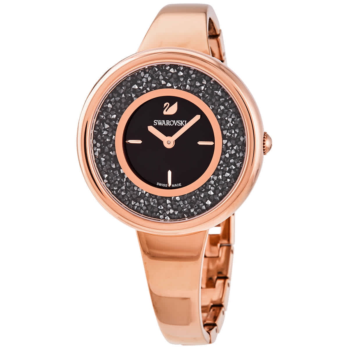 Swarovski Crystalline Pure Black Dial Rose Gold Steel Strap Watch for Women - 5295334