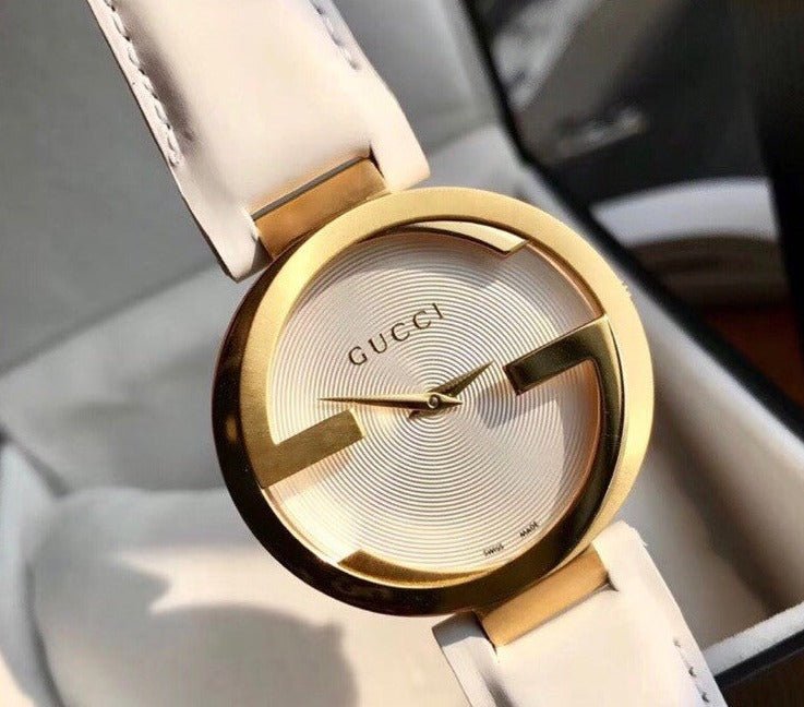 Gucci G Interlocking White Dial White Leather Strap Watch For Women - YA133327