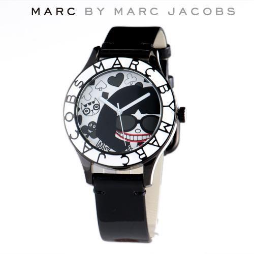 Marc Jacobs White & Black Dial Black Leather Strap Watch for Women - MBM1148