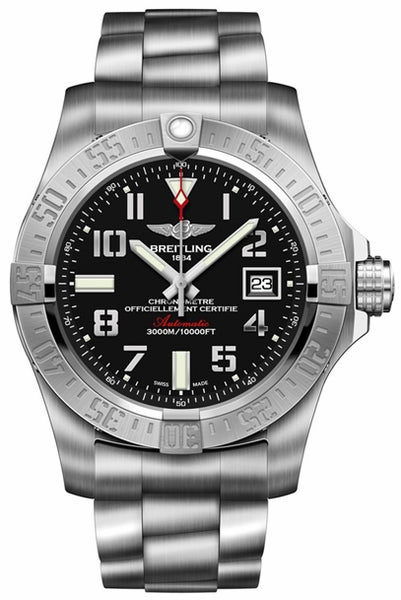 Breitling Avenger II Seawolf Black Dial Silver Steel Strap Mens Watch - A1733110/BC31