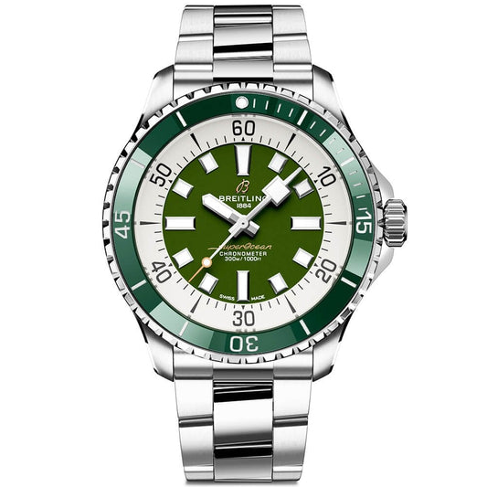 Breitling Superocean Automatic 44mm Navy Green Dial Green Rubber Strap Watch for Men - A17376A31L1A1