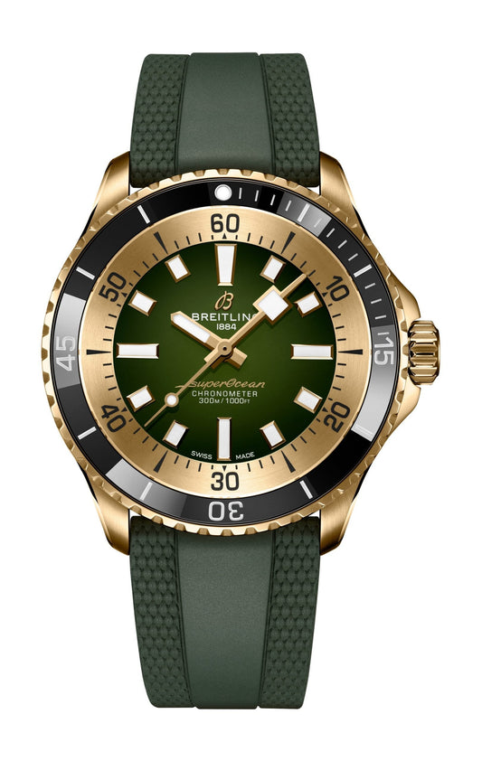 Breitling Superocean Automatic 42 Green Dial Green Rubber Strap Watch for Men - N17375201L1S1
