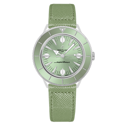 Breitling Superocean Heritage '57 Pastel Paradise Green Dial Green Leather Strap Watch for Women - A10340361L1X1