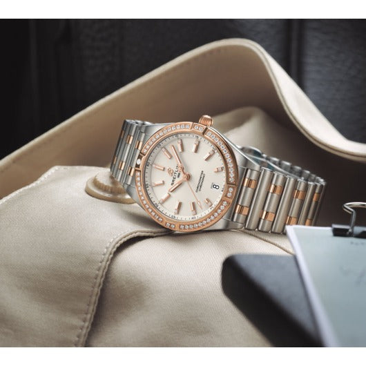 Breitling Chronomat 32 Diamonds White Dial Two Tone Steel Strap Watch for Women - U77310591A1U1