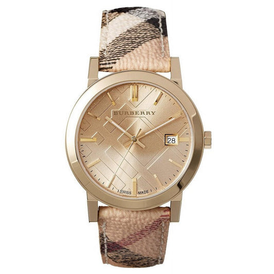 Burberry The City Gold Dial Beige Leather Strap Watch for Women - BU9026