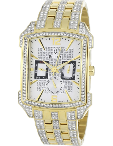 Bulova Crystal Chronograph White Dial Two Tone Steel Strap Watch for Men - 98C109