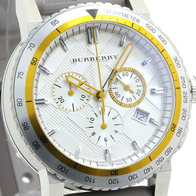 Burberry Belt Chronograph Silver Dial Brown Rubber Strap Watch For Men - BU9811
