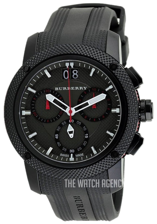 Burberry The Endurance Chronograph Black Dial Black Rubber Strap Watch For Men - BU9802