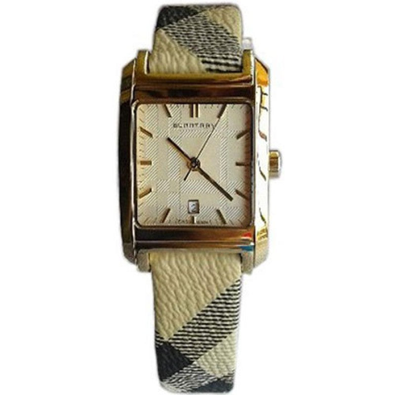 Burberry Nova Square Gold Dial Beige Leather Strap Watch for Women - BU1582