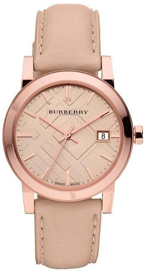 Burberry The City Beige Dial Beige Leather Strap Watch for Women - BU9014