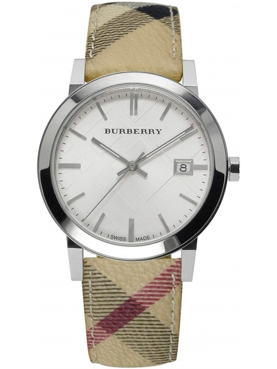Burberry The City Silver Dial Beige Leather Strap Watch for Women - BU9025