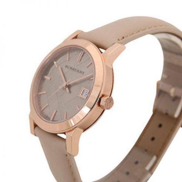 Burberry The City Beige Dial Beige Leather Strap Watch for Women - BU9109