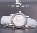 Burberry The City Diamonds Silver Dial White Leather Strap Watch for Women - BU9222