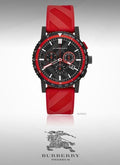 Burberry The City Chronograph Black Dial Red Rubber Strap Watch For Men - BU9805