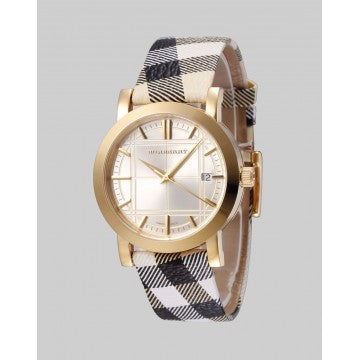 Burberry Heritage Gold Dial Beige Leather Strap Watch for Women - BU1398