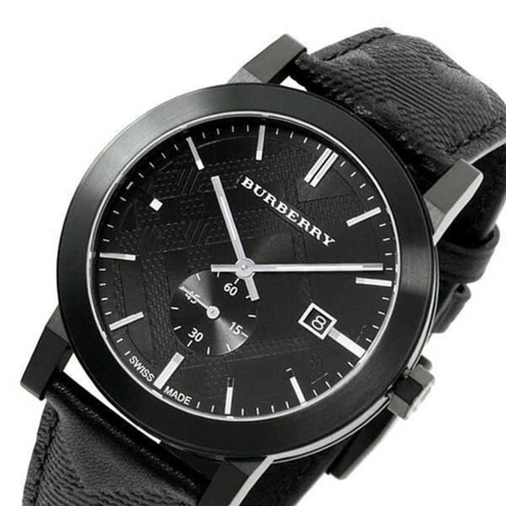Burberry The City Black Dial Black Leather Strap Watch for Men - BU9906