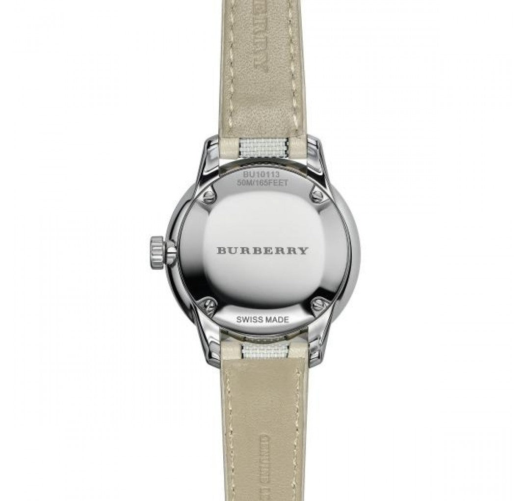Burberry The Classic Silver Dial White Leather Strap Watch for Women - BU10113