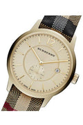 Burberry The Classic Round Gold Dial Black Leather Strap Unisex Watch  - BU10001
