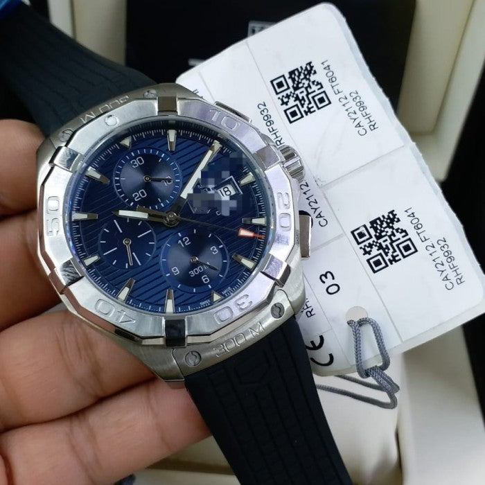 Tag Heuer Aquaracer Automatic Chronograph Blue Dial Black Rubber Strap Watch for Men - CAY2112.FT6041