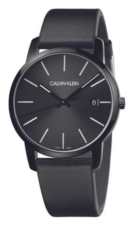 Calvin Klein City Quartz Black Dial Black Leather Strap Watch for Men - K2G2G4CX