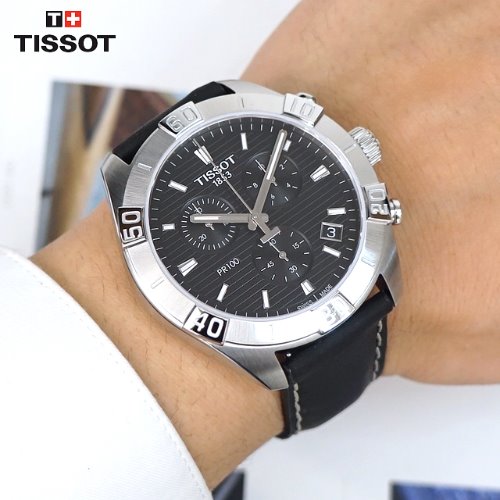 Tissot PR 100 Sport Quartz Chronograph Black Dial Black Leather Strap Watch For Men - T101.617.16.051.00
