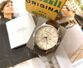Fossil Forrester Chronograph Beige Dial Brown Leather Strap Watch for Men - FS5696