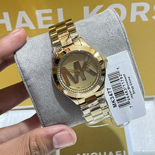 Michael Kors Slim Runway Gold Dial Gold Steel Strap Watch for Women - MK3477