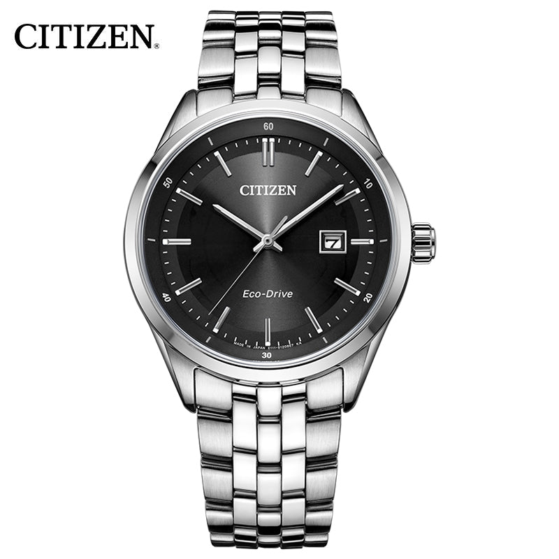 Citizen Eco Drive Black Dial Silver Stainless Steel Watch For Men - BM7250-56E