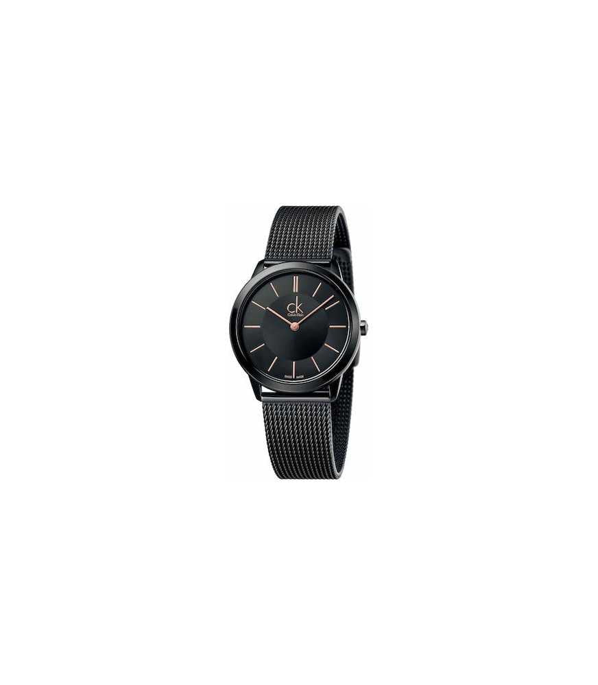 Calvin Klein Minimal Black Dial Black Mesh Bracelet Watch for Men - K3M214B1