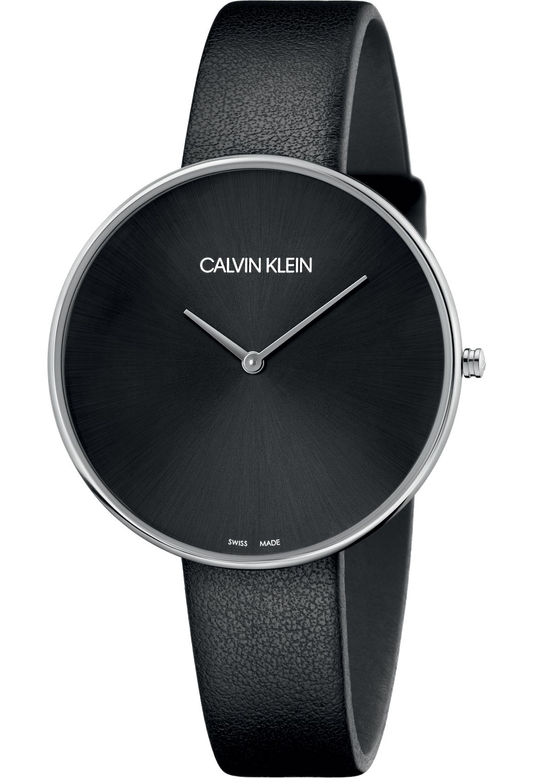 Calvin Klein Full Moon Black Dial Black Leather Strap Watch for Women - K8Y231C1