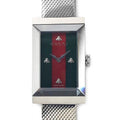 Gucci G Frame Red and Green Dial Silver Mesh Bracelet Watch For Women - YA147401