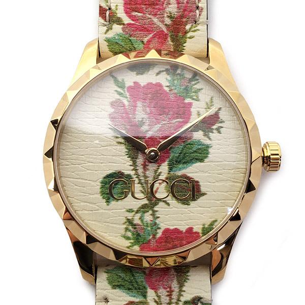 Gucci G Timeless Multicolored Floral Dial White Leather Strap Watch For Women - YA1264084