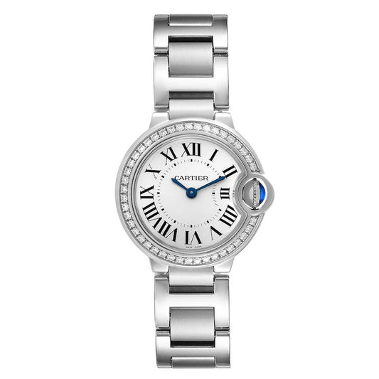 Cartier Ballon Bleu De Cartier Diamonds White Dial Silver Steel Strap Watch for Women - W4BB0015