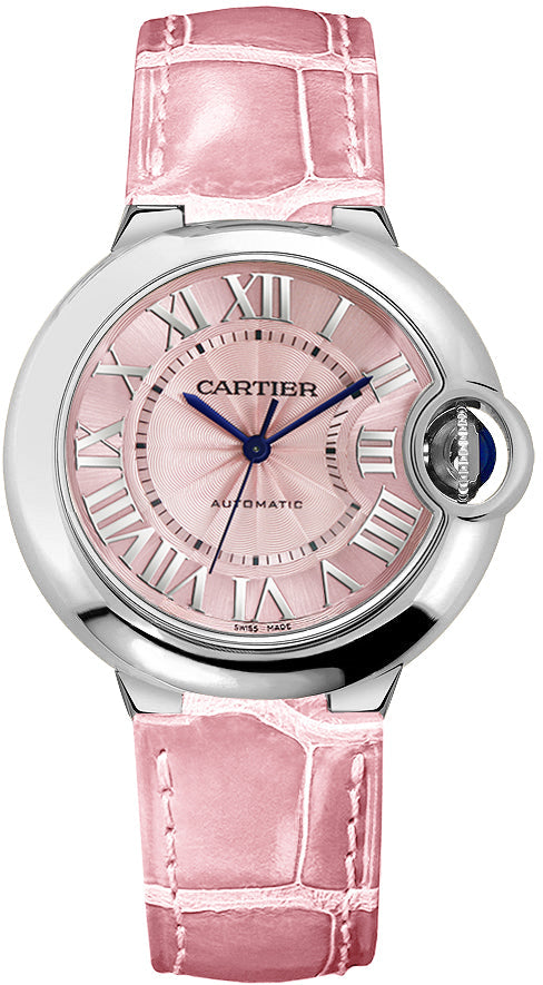 Cartier Ballon Bleu De Cartier Pink Dial Pink Leather Strap Watch for Women - WSBB0007