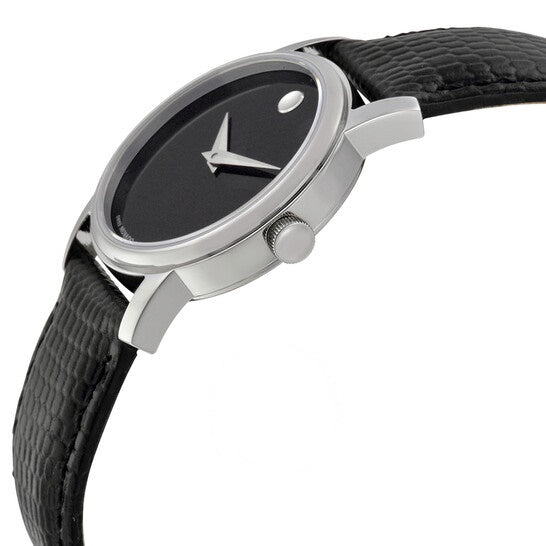 Movado Museum Black Dial Black Leather Strap Watch For Women - 2100004
