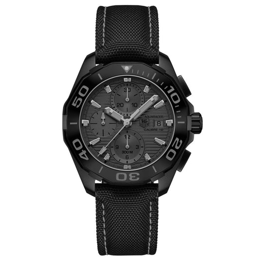 Tag Heuer Aquaracer Automatic Chronograph Special Edition Titanium Grey Dial Black Leather Strap Watch for Men - CAY218B.FC6370