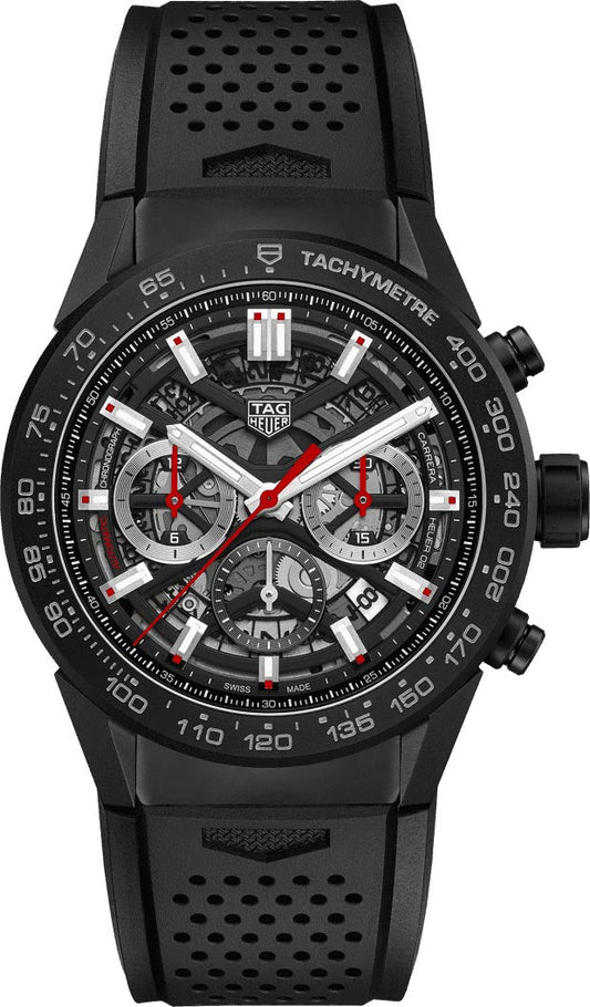 Tag Heuer Carrera Automatic Chronograph Black Dial Black Rubber Strap Watch for Men - CBG2A90.FT6173