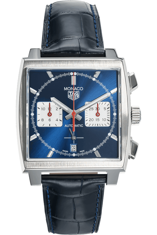 Tag Heuer Monaco Automatic Chronograph Blue Dial Blue Leather Strap Watch for Men - CBL2111.FC6453