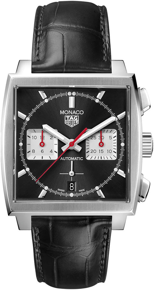 Tag Heuer Monaco Automatic Chronograph Black Dial Black Leather Strap Watch for Men - CBL2113.FC6177