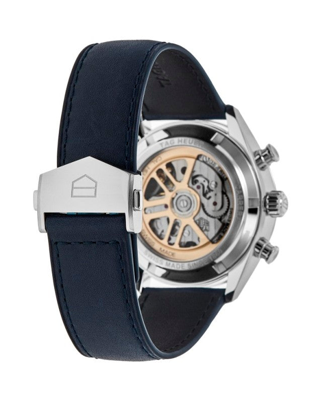 Tag Heuer Carrera Chronograph Blue Dial Blue Leather Strap Watch for Men - CBN201D.FC6543