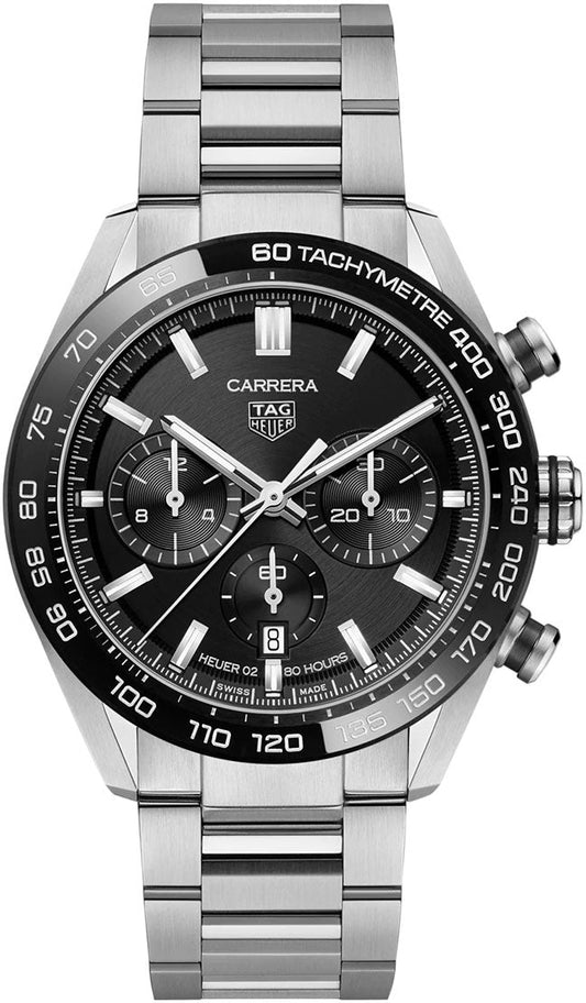 Tag Heuer Carrera Automatic Chronograph Black Dial Silver Steel Strap Watch for Men - CBN2A1B.BA0643