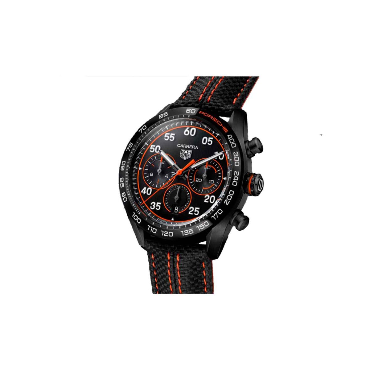Tag Heuer Carrera Chronograph Porsche Orange Racing 44mm Black Dial Black Nylon Strap Watch for Men - CBN2A1M.FC6526