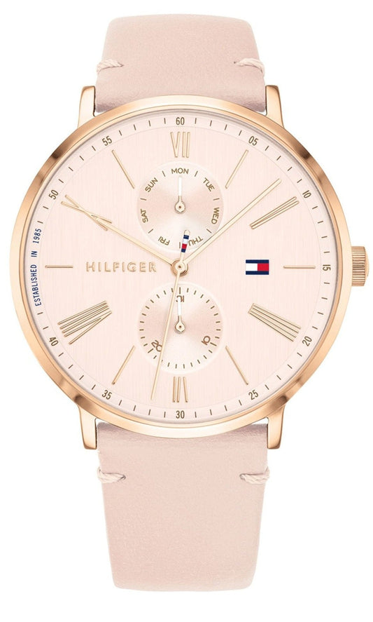 Tommy Hilfiger Jenna Analog Pink Dial Pink Leather Strap Watch for Women - 1782071
