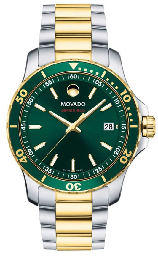 Movado Series 800 Green Dial Two Tone Steel Strap Watch for Men - 2600147