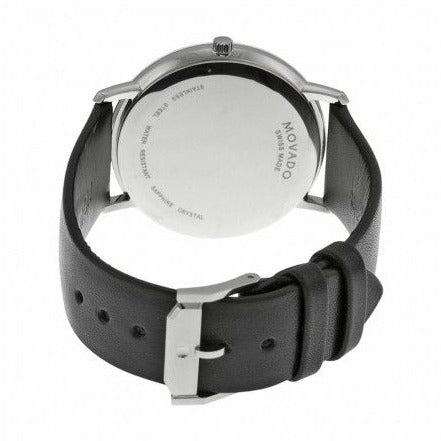 Movado Sapphire Silver Dial Black Leather Strap Watch for Men - 606694