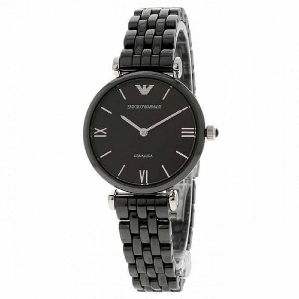 Emporio Armani Ceramica Black Dial Black Steel Strap Watch For Women - AR1487