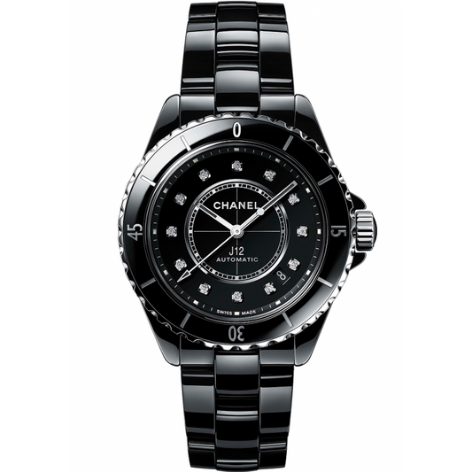 Chanel J12 Quartz Diamonds Black Dial Black Steel Strap Watch for Women - J12 H5701