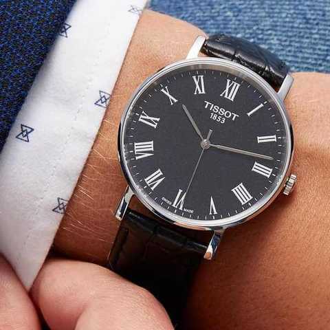 Tissot Everytime Medium Black Dial Leather Strap Watch For Men - T109.410.16.053.00