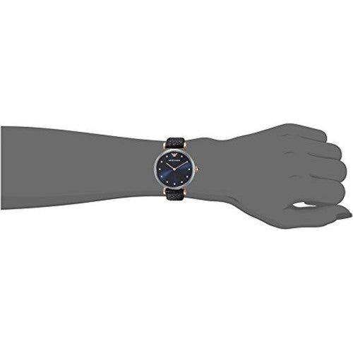 Emporio Armani Gianni T Bar Blue Dial Black Leather Strap Watch For Women - AR1989
